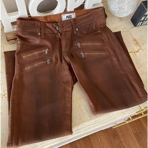 Paige Ultra Skinny Jeans Wax Coat Saddle